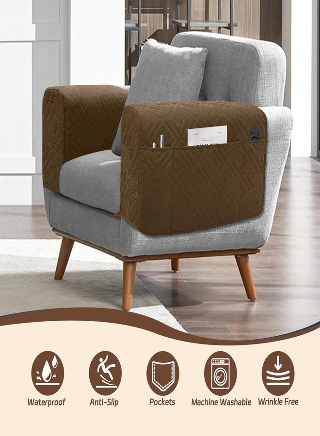 MEHIDFY Sofa Arm Cover, Waterproof Couch Armrest Protector, Anti-Slip Sofa Cover, Remote Holder for Armchair, Recliner Caddy with 3 Pockets for TV Remote, Phone, Pad, Pen, Book(Brown 2pcs) - Image 4